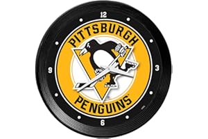 The Fan-Brand NHL Pittsburgh Penguins: Ribbed Frame Wall Clock - Sports Team Bar Sign Décor - Home Man Cave, Party Decoration - Made On Demand