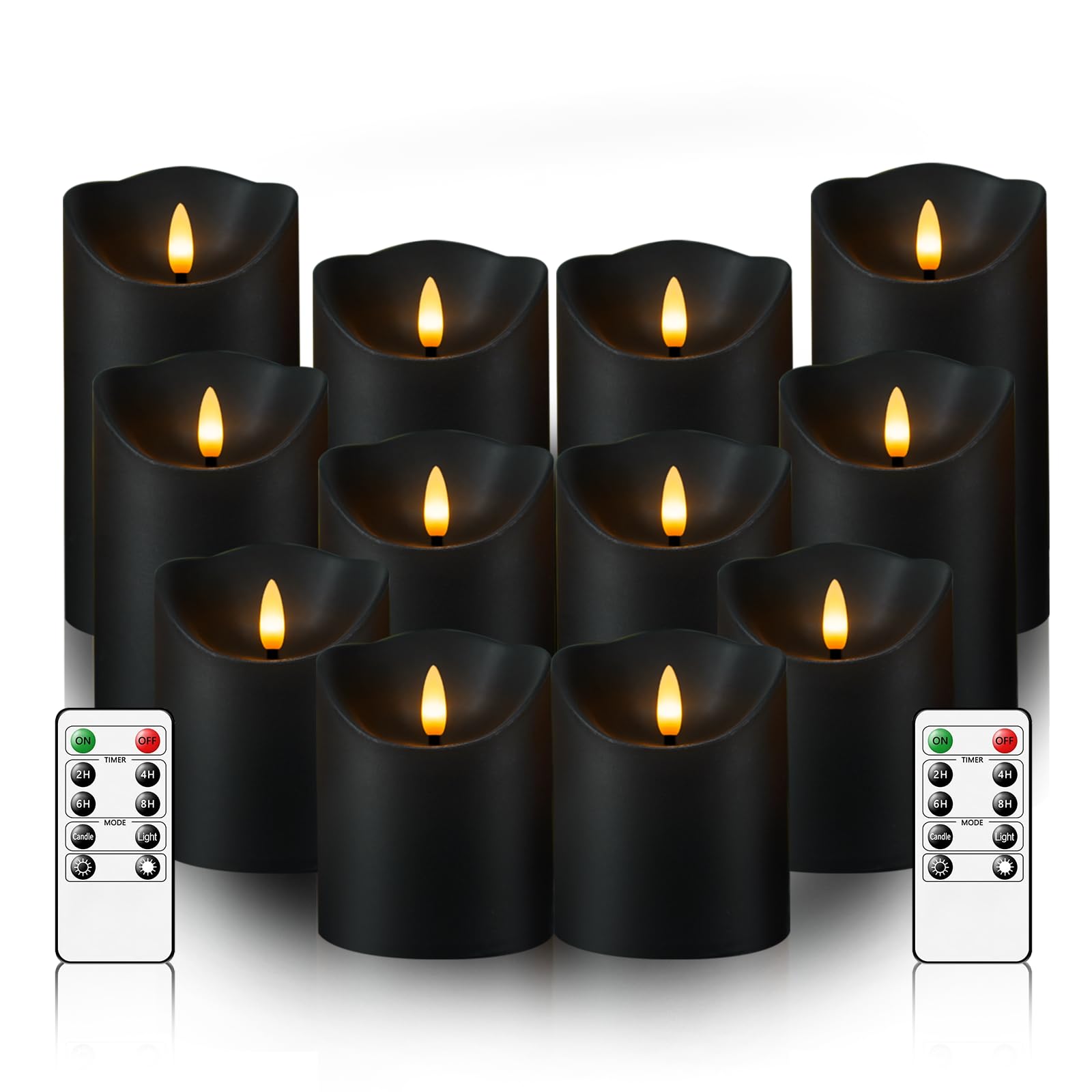 Photo 1 of kakoya Flameless LED Candles Battery Operated with Remote and Timer,Flickering Electric Fake Plastic Pillar Candles Set of 12(D3 x H 3" 4" 5") Black