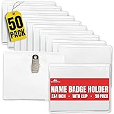 1InTheOffice Name Tag Holders with Clip,3x4, Clear ID Holder, Name Badge Holder with Clip, Horizontal (50 Pack)