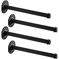 IBUYKE 4 Pcs 12 Inch Industrial Pipe Clothes Bar, Multifunctional Wall Mounted Clothes Rail, Heavy Duty Rustic Wall Mounted DIY Shelving Brackets, for Bedroom Bathroom, Black TYJ004H