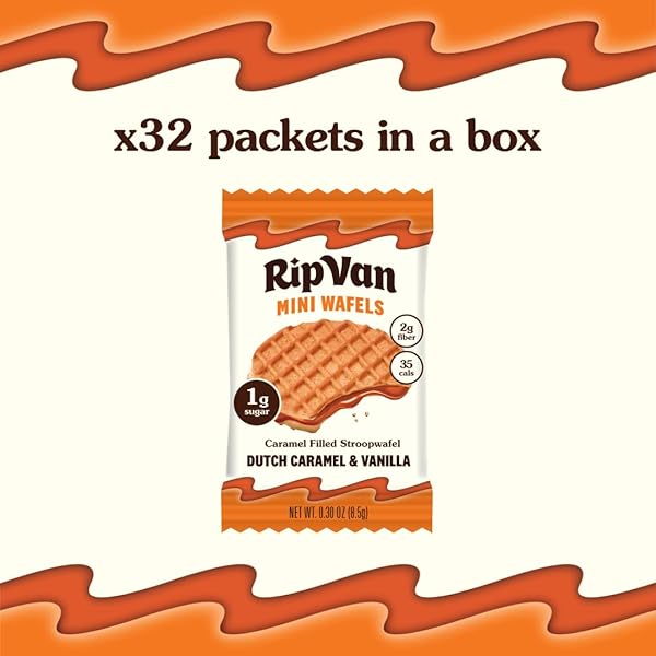 RIP VAN WAFELS DUTCH CARAMEL MINI STROOPWAFELS – LOW CARB SNACKS (3G NET CARBS) – NON GMO SNACK – KETO FRIENDLY – OFFICE SNACKS – LOW CALORIE SNACK (34 CALORIES) – LOW SUGAR (1G) – 32 PACK
