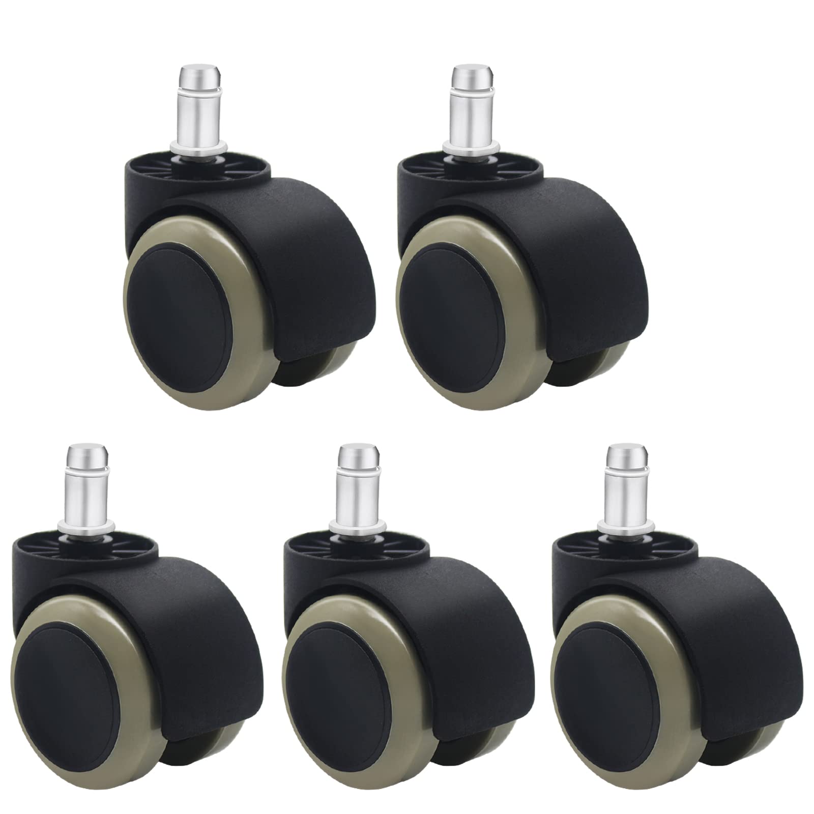 Office Chair Wheels Replacement Rubber Chair casters(Set of 5) for Hardwood Floors and Carpet- Heavy Duty Caster Support up to 750bls,2 Inch 11mm Universal Standard Size (Black/Gray)