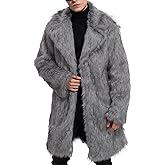 COZYPOIN Mens Faux Fur Coats Loose Fit Long Fake Fur Jackets Winter Warm Fluffy Furry Thick Trench Coat with Pockets