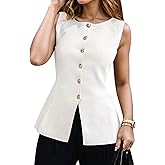 Jenbou Women's Sexy Sleeveless Tops with Golden Buttons - Flattering Summer Tanks for Business Casual Trendy Fashion Clothing