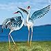 Bits and Pieces - Set of Two (2) Solar Powered LED Light-up Blue Cranes Garden Statues - Metal Cranes Perfect Garden Décor - Metal Garden Art, Outdoor Lawn and Patio Décor