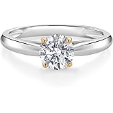Gem Stone King 925 Silver and 10K Yellow Gold Lab Grown Diamond Solitaire Engagement Ring For Women | 0.74 Cttw | Round 6MM | DEF Color | VVS-VS Clarity