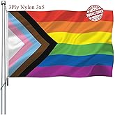 Progress Pride Rainbow Flag 3x5 Double Sided- Heavy Duty Nylon LGBTQ Gay Pride Inclusive Rainbow Flags Banners Outdoor Fade Resistant