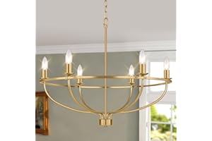 BAIRTH 6-Light Gold Chandelier Light Fixture, Vintage Dining Room Light Fixtures Over Table, Modern Brass Chandelier Adjustable Height E12 Base, Metal Candle Ceiling Hanging for Kitchen Living Room Hallway