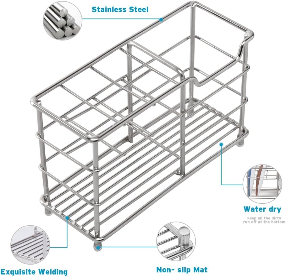 Amazer Toothbrush Holder Stainless Steel Rustproof Metal Bathroom Toothpaste Holder Stand with Multi-Functional 7 Slots for Toothbrush Toothpaste Cleanser: Kitchen & Dining