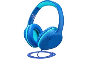 POWMEE P20 Kids Headphones for School, Kids/Teens/Boys/Girls with Safe 94dB Volume Limited, 3.5mm Jack Wired Cord Over-Ear for Fire Tablets/Travel/PC/Phones(Blue)