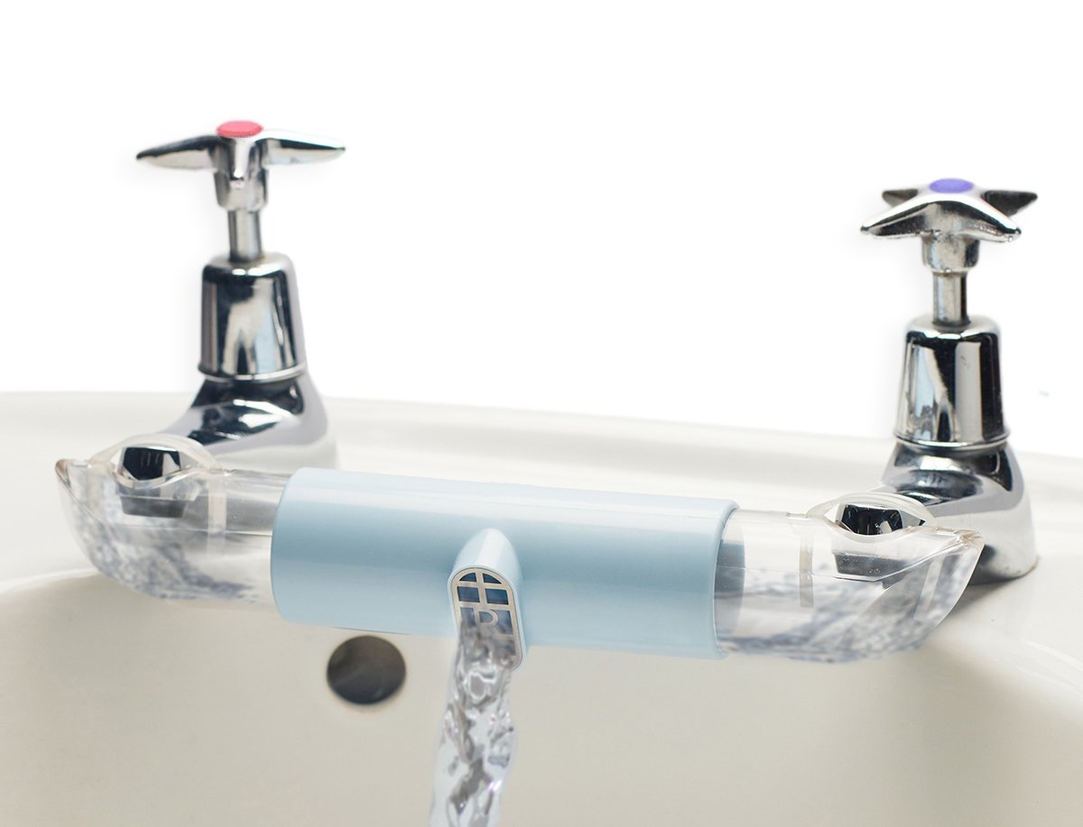 Adaptor for Sinks with Separate TAPS, for Mixing hot and Cold Water in Kitchen & Bathroom. This Connector Helps Save Water (Blue) โ image 1