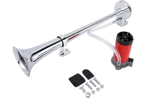 Yaetek 12V Single Trumpet Air Horn Chrome + Compressor Super Loud 150db For Truck Lorry Boat VAN Train