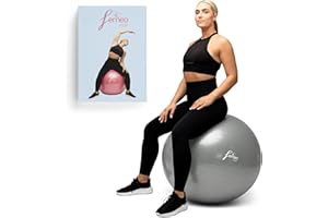 Femeo® Yoga Ball for Exercise, Stability, Pregnancy Pilates & Birthing | 100 Page Book | Over 50 Workout Exercises | Anti Burst