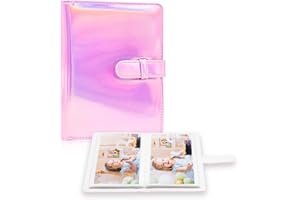 HEAROO Photo Album 4x6 Photos - 68 Pockets Small Mini Capacity Premium Vegan Leather Cover Case, Portable Wallet Photo Book for Boys Girls Birthday Wedding (Magic Pink)