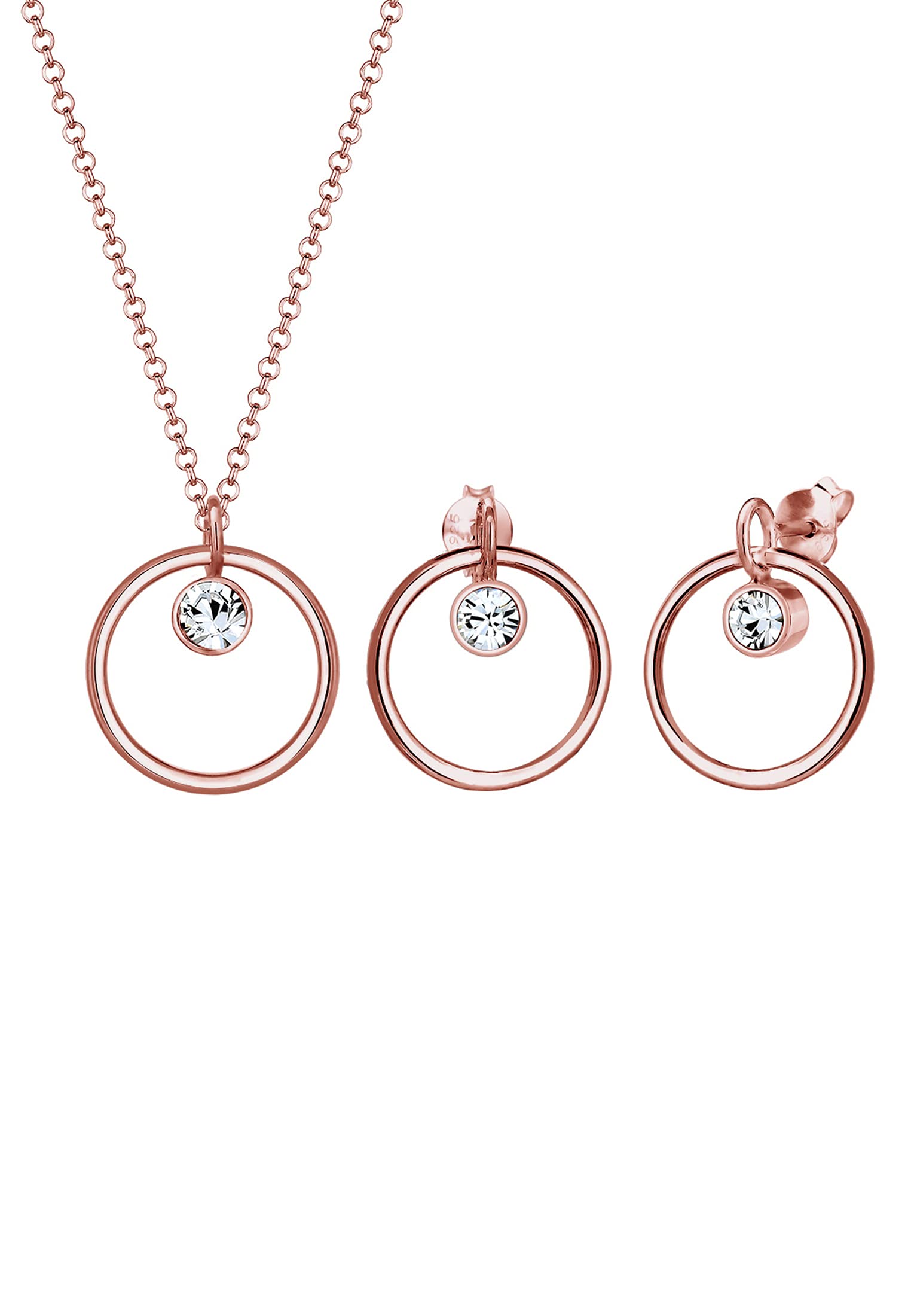 Elli Jewelry Set Round Circle Love Classic Geo Crystals 925 Silver Rose Gold Plat