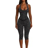 BOKITECAO Women Sexy Jumpsuit Polka Dot Print Halter Neck Backless Back Cross Bodycon Rompers Outfits