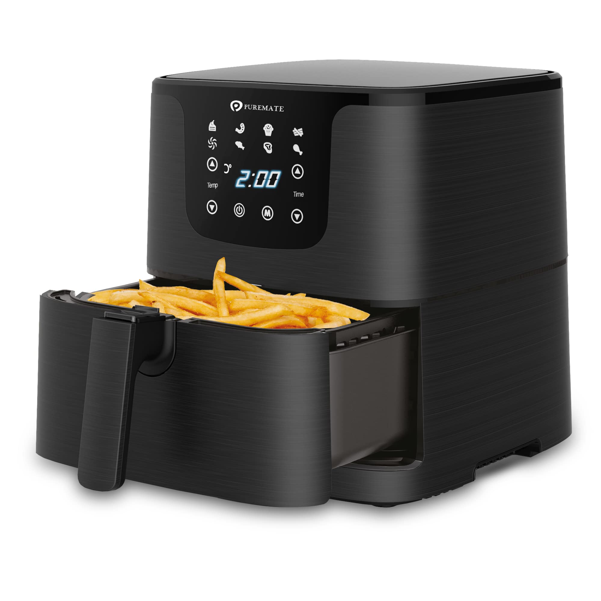 PureMate Air Fryer with Digital Display & Recipes Book, 5.5L Healthy Oil Free 1700W Air Fryer with 7 Preset, LED One Touch Screen, Timer & Adjustable Temperature Control