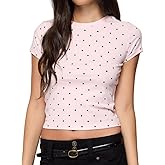 Y2k Baby Tees for Women Short Sleeve Polka Dot Shirt Tops Slim Fit Vintage Aesthetic T Shirt Girls Streetwear