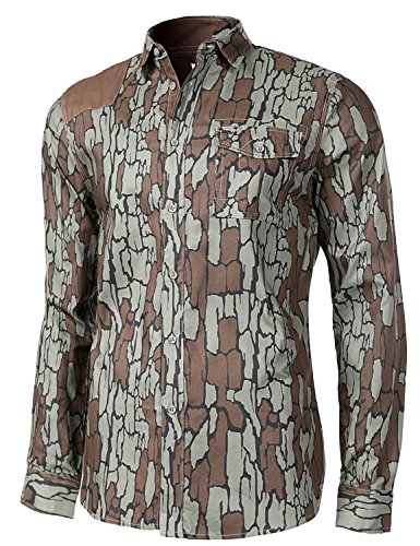 Plus Size Collar Camouflage Button Down Long Sleeves Pocket Dress Shirts