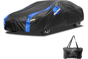 AMBARI All Weather Car Cover for Sun and Rain Sedan Car Cover Waterproof All Weather Full Exterior Covers, Universal Fit Car Cover for SUV and Sedan 190T Taffeta (Black and Blue, Size A1)