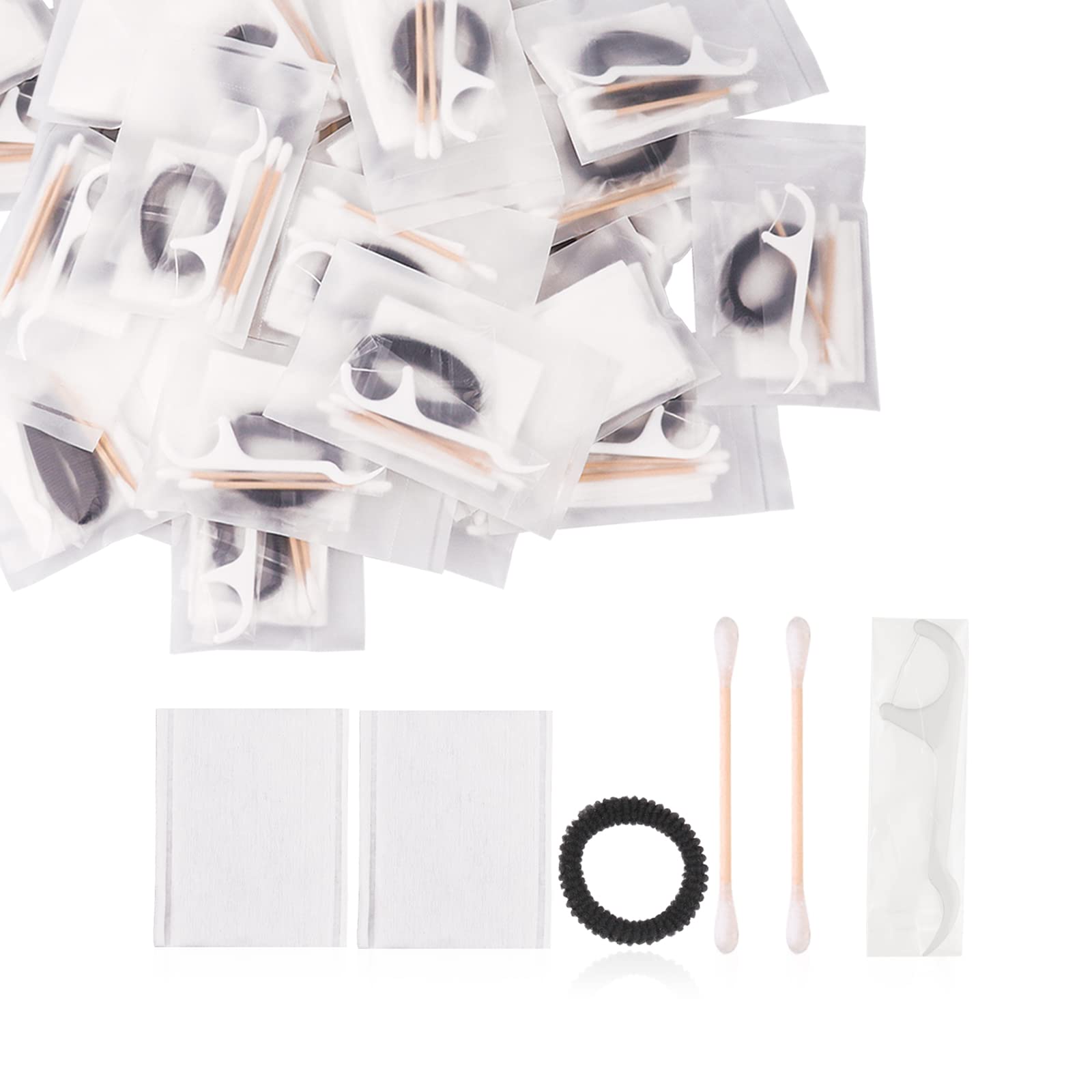 100 pcs Individually Wrapped Hotel Amenities Kit Hotel Hospitality Supplies Set Include Cosmetic Cotton Pads,Cotton Swabs,Hair Tie,Dental Floss