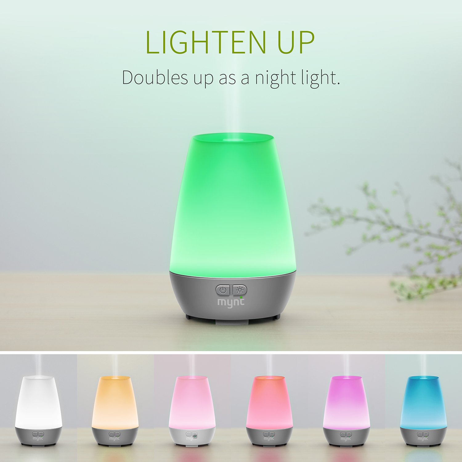 Mynt Essential Oil Diffuser (100ml) With 7 LEDs, Customizable Light and Humidifying Mist 10+ Hours, BPA-Free & FDA Approved