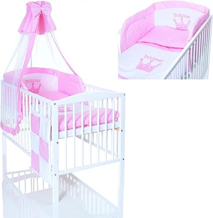 Lit Bebe 1x60 En Bois Blanc Evolutif Matelas 9 Pieces Ensemble De Linge Chambre Enfant Princess Rose Amazon Fr Bebes Puericulture