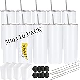 YOUKE OLA 10 Pack Sublimation Tumblers Bulk 30oz - Blanks Straight Skinny Tumbler White Stainless Steel Insulated Sublimation Tumblers Polymer Coating for Heat Transfer with Straws, Lids