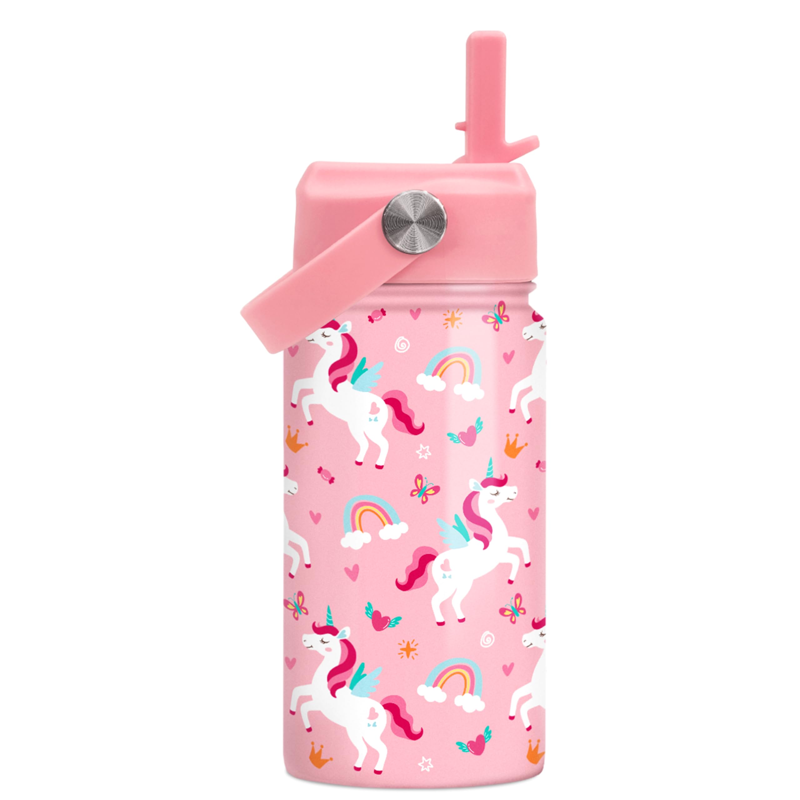 Photo 1 of Unicorn Water Bottle for Girls - Kids Water Bottle with Straw Lid - 12 Oz Insulated Stainless Steel Water Bottles for Kid - Travel Cup for School Sports