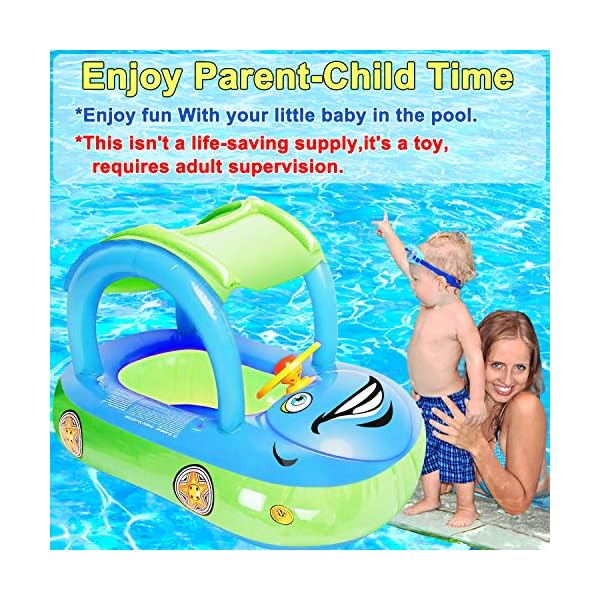 iGeeKid Baby Pool Float with Canopy, Car Shaped Inflatable Swim Float Boat with Sunshade for