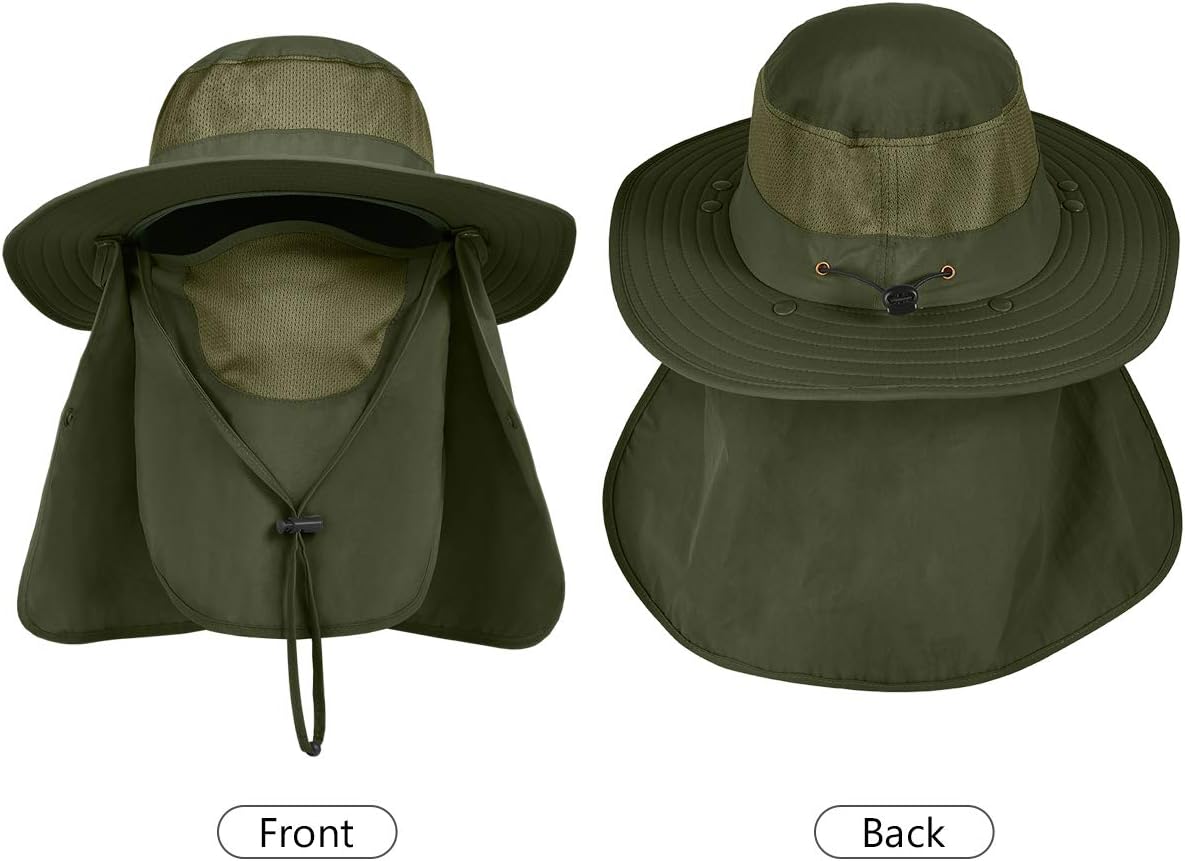 LCZTN UPF 50+ Sun Protection Cap Wide Brim Fishing Hat with Face & Neck Flap Army Green : Clothing