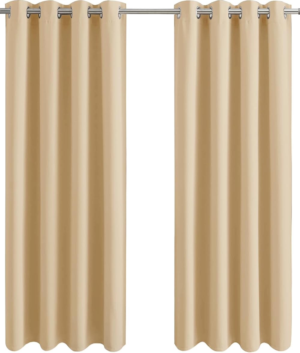 Aspire Homeware Blackout Curtains 66x90 Cream Thermal Eyelet 2 Panels