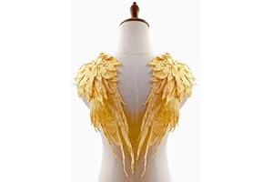 Liveish Angel Wing Applique, Embroidered Wings, Yellow Appliques for Dresses,Shoulder Applique 1 Pair(Yellow)