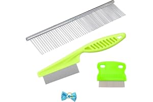 Niubow 3Pcs Pet Fine Tooth Comb Tools: Stainless Steel Grooming Comb + Tear Stain Remover Comb + Flea Comb with Handle, to Remove Dogs Cats Knots, Eyes Crust Mucus, Dandruff (Green)