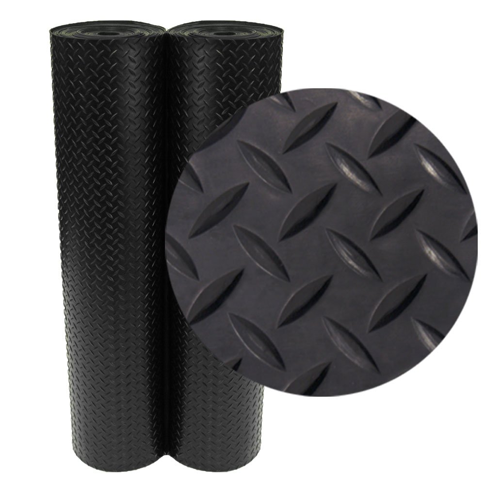 Rubber-Cal "Diamond Plate Rubber Flooring Rolls, 3mm x 4ft Wide Rolls