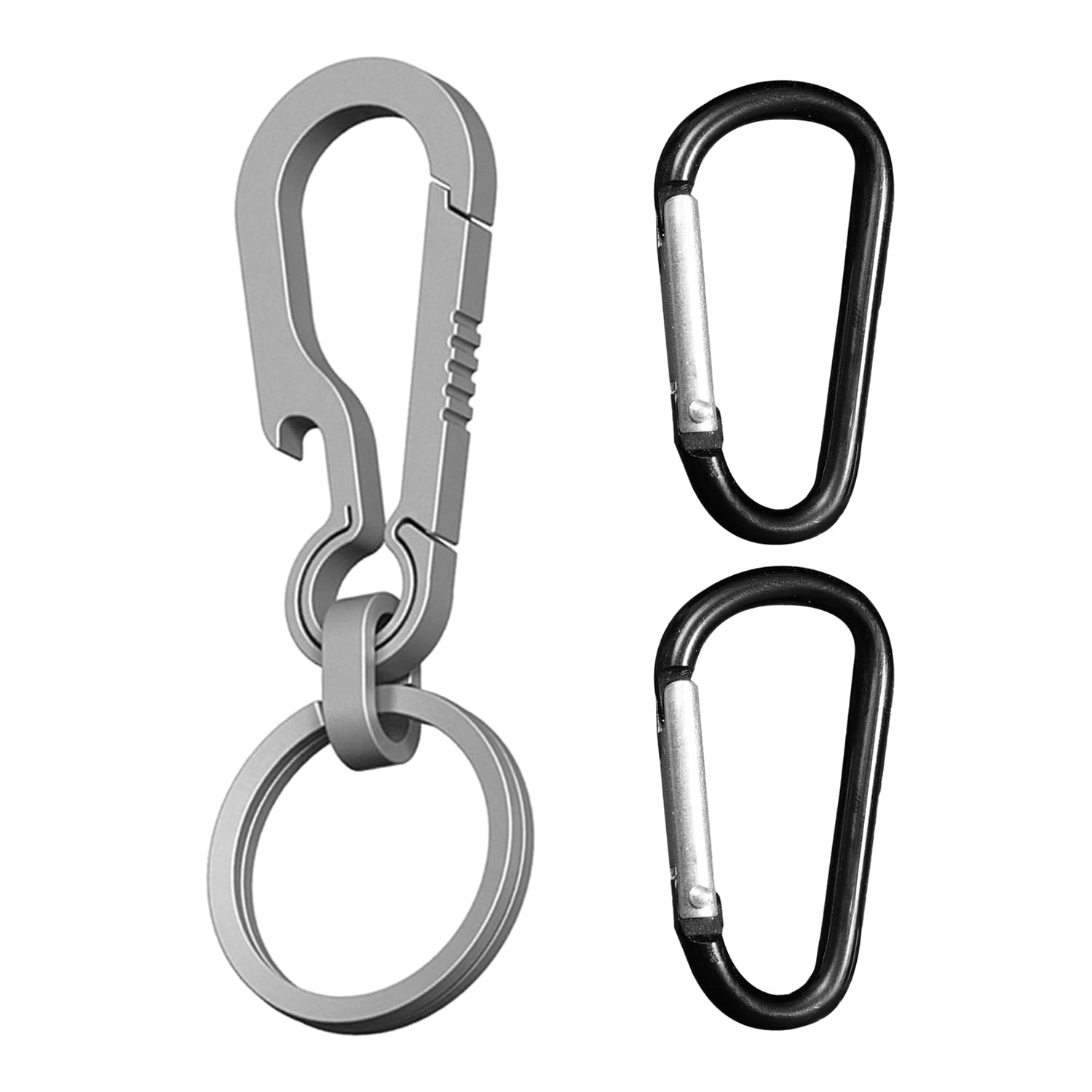 1 Piece Bottle Opening Key Chain, 2 Pieces Black Carabiner Buckles, Titanium Alloy Key Chain, Bottle Cap Opener, Multifunctional Key Chain, Carabiner Buckle, For Hiking, Camping and Daily Use