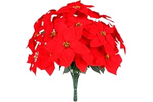 FLORRALIA Poinsettias Artificial Christmas Flowers Decorations - 4 Pcs Artificial Red Poinsettia Flowers for Christmas Tree,Fake Poinsettia 7.87" with Stems 7 Heads Big Red Flowers for Home Xmas Tree Decor