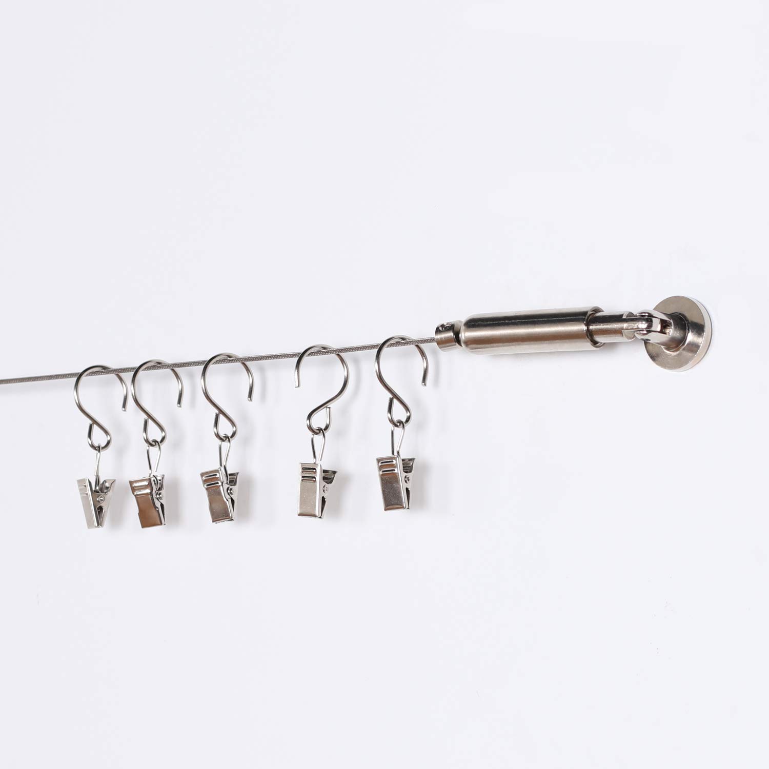 Curtain Wire Rod Set Stainless Steel With 24 Clips Multi Purpose 5