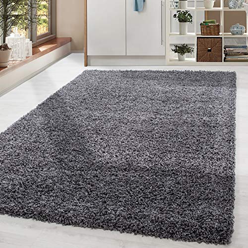 HomebyHome Shaggy Hochflor Teppich, 140x200 cm, Grau, weich, flauschig, modern, einfarbig, Vielseitig einsetzbar im Wohnbereich, für Wohnzimmer Schlaf