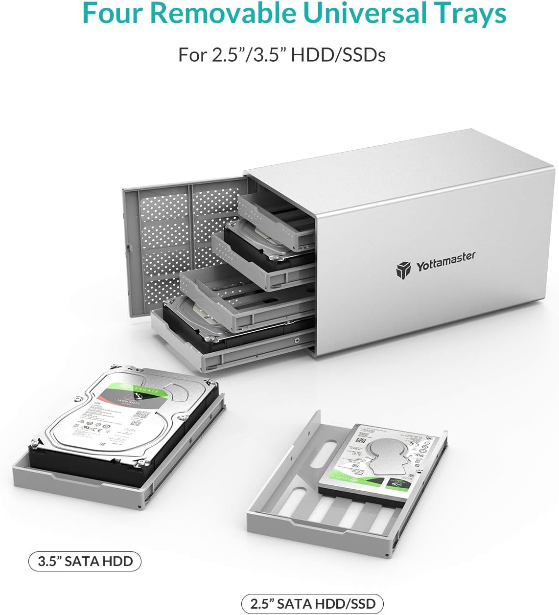 Yottamaster 4 Bay Hard Drive Enclosure, Aluminum External SATA USB3.0 4