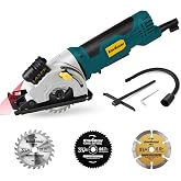 Enventor Mini Circular Saw with 3 Blades, 3-3/8 in, 4.8 A Corded | Laser Guide, 4000 RPM, Adjustable Cutting Depth, Max cut 1-1/16 in, Dust Port and Rip Guide; for Wood, Soft Metal, Tile