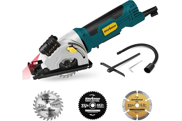 Enventor Mini Circular Saw, 4.8A Electric Circular Saws Corded with Laser Guide, 4000RPM, 3 Saw Blades 85MM(3-3/8") Compact,