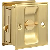 HOMOTEK 1 Pack Privacy Sliding Door Lock with Pull - Replace Old Or Damaged Pocket Door Locks Hardware Quickly and Easily, 2-3/4&rdquo;x2-1/2&rdquo;, for 1-3/8&rdquo; Thickness Door,Brushed Brass