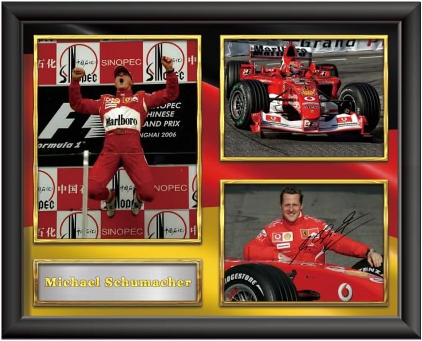 Photographs - wuka Michael Schumacher World Champions Racing Pre-Printed Signature Autograph Mounted Photo Display Fan Gift (Framed (Aluminum Frame))