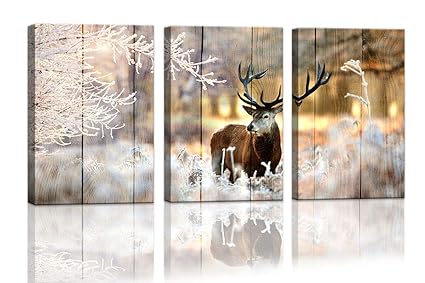 Country Decor Deer Rustic Wall Decor Hunting Wall Pictures For Bedroom Wall Decor 3 Piece Framed Wall Art For Kitchen Decor Home Decor Rustic Theme