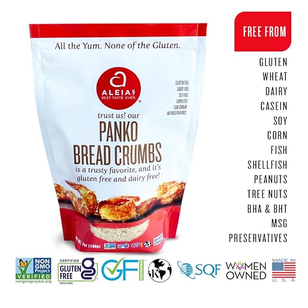 ALEIA’S GLUTEN FREE PANKO BREAD CRUMBS – 7 OZ (1 PACK) – CRUNCHY GLUTEN FREE BREADING FOR COOKING & BAKING – DAIRY FREE, KOSHER, NON-GMO