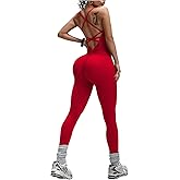 WDIRARA Women's Workout Jumpsuit Criss Cross Backless Yoga Tummy Control Athletic One Piece Pants Romper