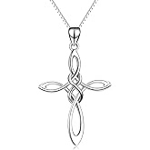 LUHE Celtic Knot Cross Necklace Sterling Silver Birthstone Polished Religious Infinity Celtics Jewelry Gifts for Women