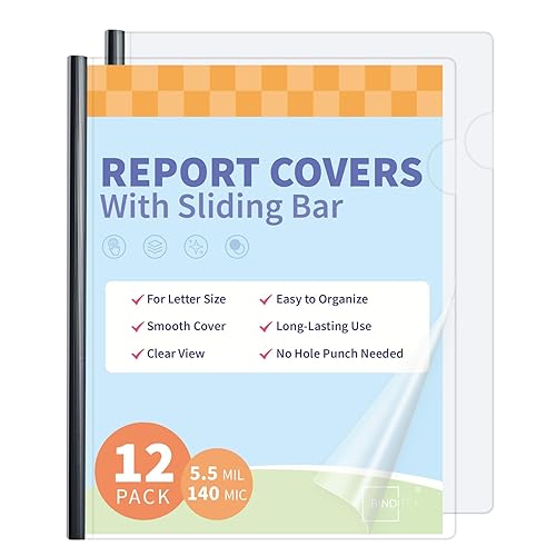Binditek 12 Pack Clear Report Covers with Sliding Bars, 25 Sheet ...