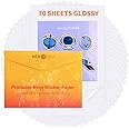 HTVRONT Printable Vinyl Sticker Paper - 70 Sheets Waterproof Sticker Paper for Inkjet Printer & Laser Printer, 100 g Dries Quickly & Tear Resistant, Glossy, 8.5"x11"